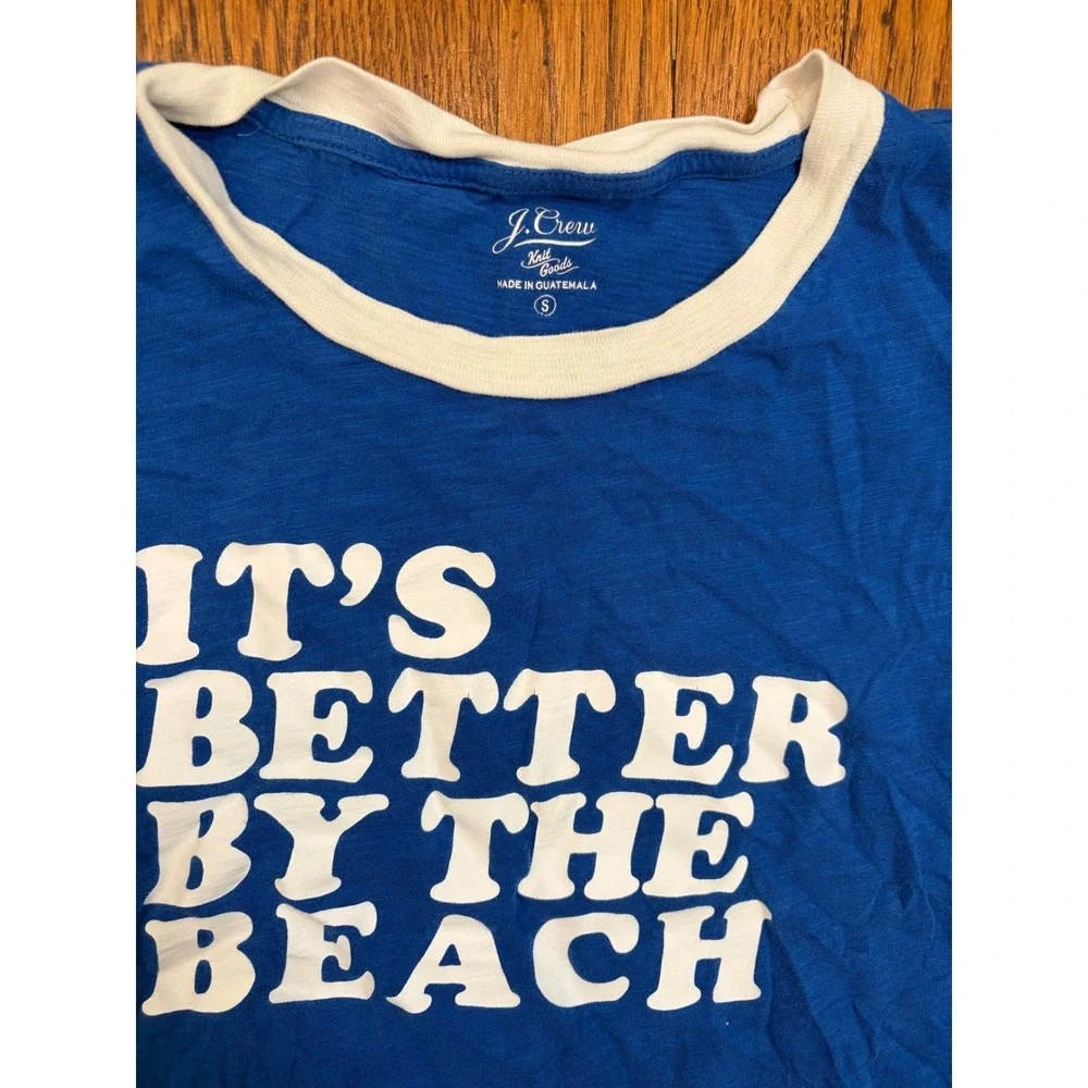 J.Crew Womens Blue Its Better By The Beach Graphic Ringer T-Shirt Small